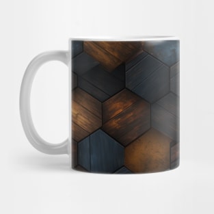 Geometric Timber: Crystalline Hexagons in Amber and Blue Mug